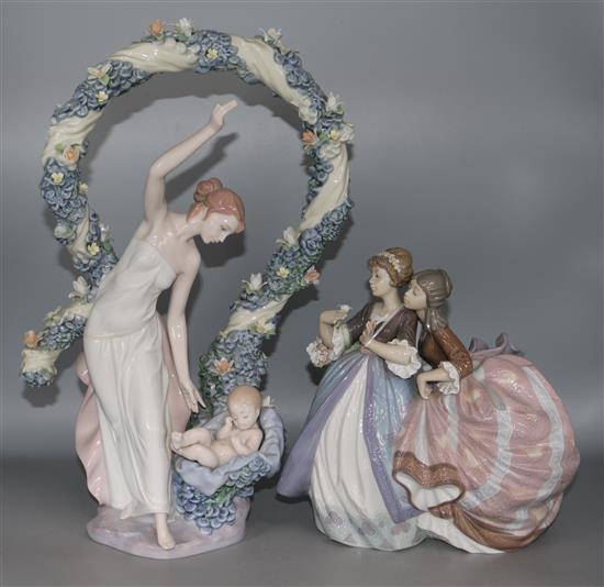 Two Lladro figures of two girls and another girl and young child (a.f.)